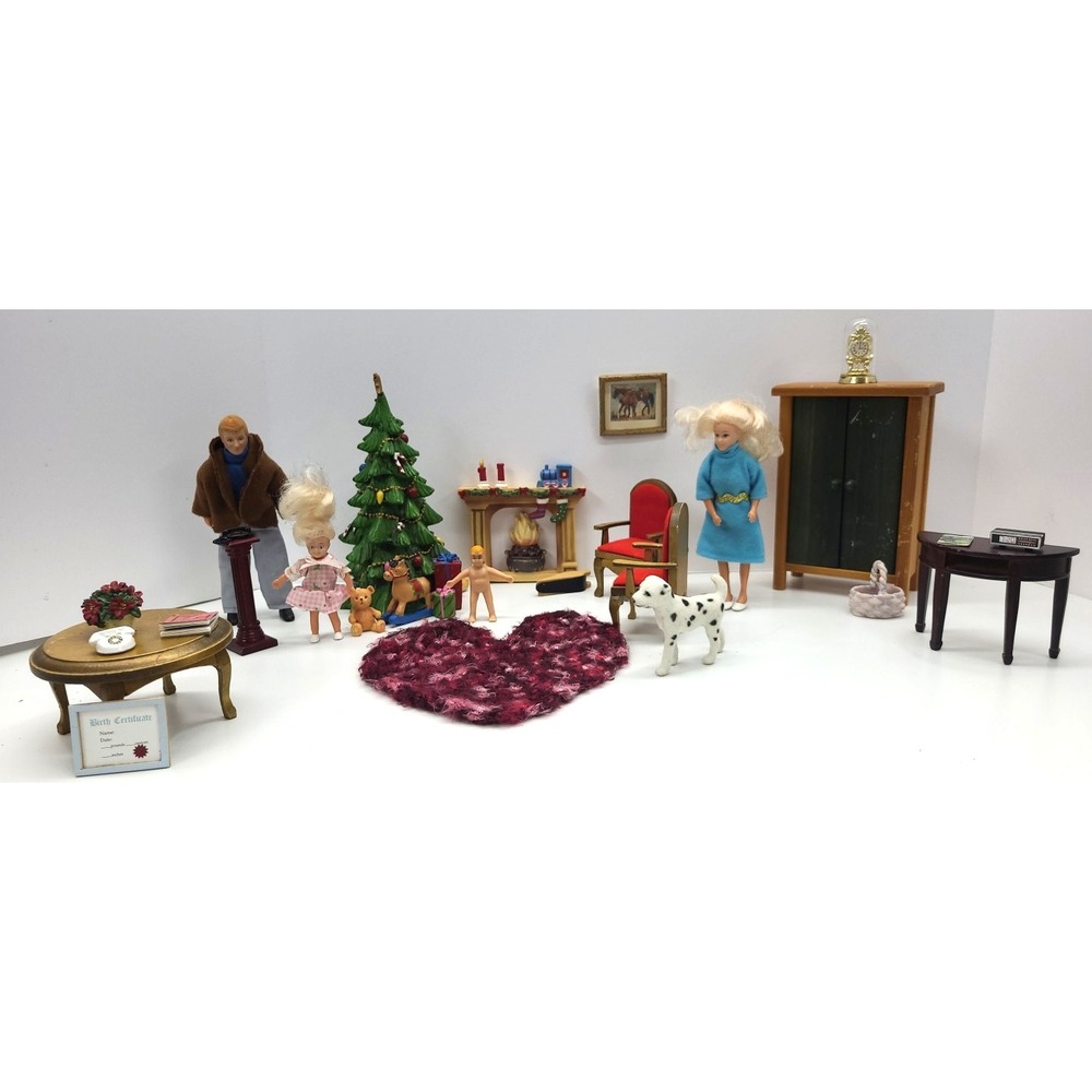 Vtg Town Square Miniature‎ Family w Assorted Dollhouse Furniture and Accessories